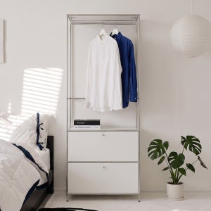 모딕 미드센츄리 모듈 옷장 드레스룸 80x40x200cm, 2단, 화이트 서랍형 행거 JKF013C