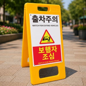 출차주의 보행자조심 플라스틱 A형 입간판 주문제작 접이식 이동식안내판 중 단면