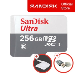 샌디스크 Ultra 마이크로 SD카드 256GB 256기가 핸드폰 닌텐도 블랙박스 메모리 QUNR + 메모리케이스+리더기 2종패키지