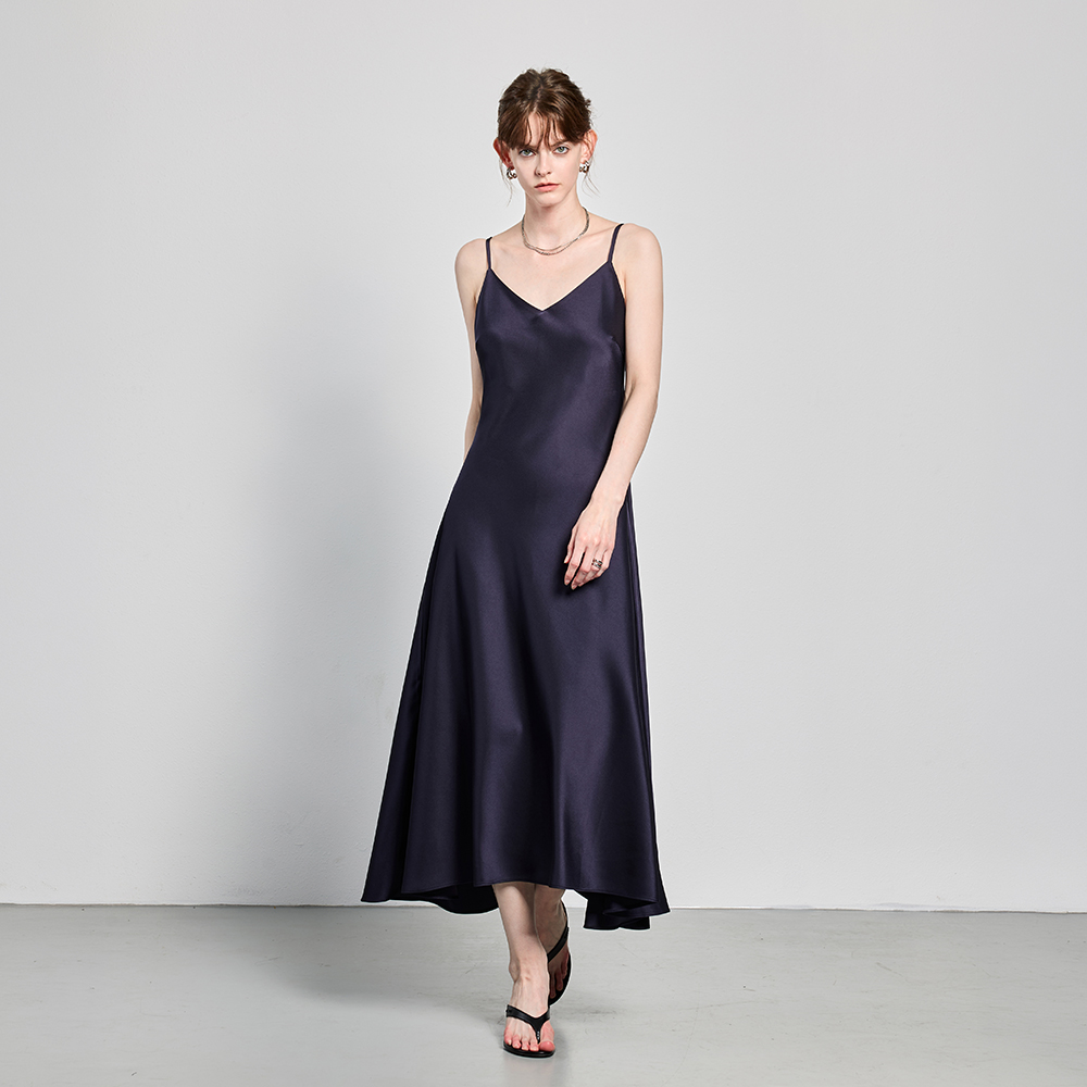Long satin slip dress - navy