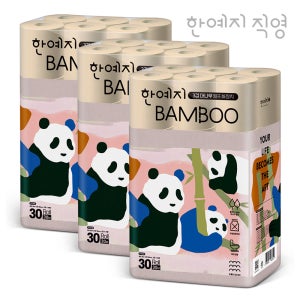 한예지 밤부 먼지없는 3겹 대나무 롤 화장지 지폭 98mm 30m, 30롤, 3팩