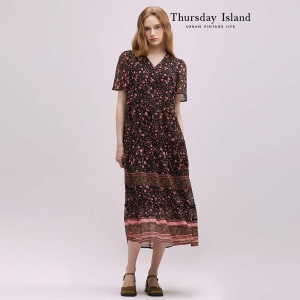 [Thursday Island] 보더 포인트 쉬폰 원피스 (T244MOP239W)