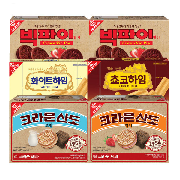 크라운 산도161g(딸기/크림)+하임142g(초코/화이트)+빅파이216g 2개 (10,950원) (무료)