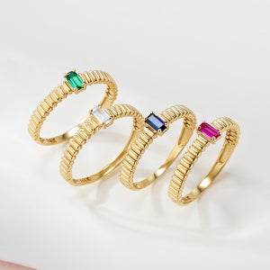 (8월베스트) 14K 18K 사각 바게트 미니 버티컬 반지 (4type) / 에메랄드 루비 사파이어 큐빅 썸머 데일리