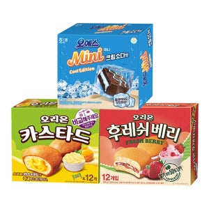 오예스 미니 크림소다맛 192g+후레쉬베리 딸기 336g+오리온 카스타드 276g (총 3개)