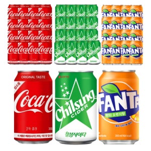 코카콜라 칠성사이다 환타 오렌지 355ml 총24캔 각8캔 뚱캔 캔음료 업소용 음료수
