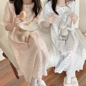 라리리 슈가플라 요루면 순면 면100 여름잠옷 반팔 원피스 파자마 홈웨어 2컬러 (4680)