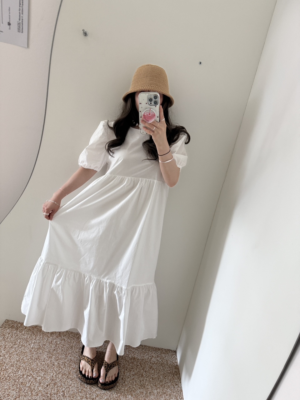 나나 퍼프소매 캉캉 프릴 오버핏 루즈핏 반팔 롱 원피스
