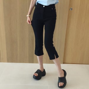 날씬핏 무지 면 스판 7부 슬릿 카프리팬츠 (2color)
