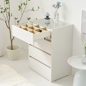 엔터드 옷 서랍장 드레스룸 아일랜드 모듈수납장 550x400x780mm, 4단, 화이트+투명유리