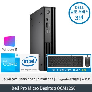 델 Dell Pro Micro QCM1250 i3-14100T Integrated그래픽 16GB 512GB W11P