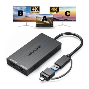 WAVLINK USB 3.0 및 USB C 듀얼 HDMI 어댑터 4K 60Hz 블랙