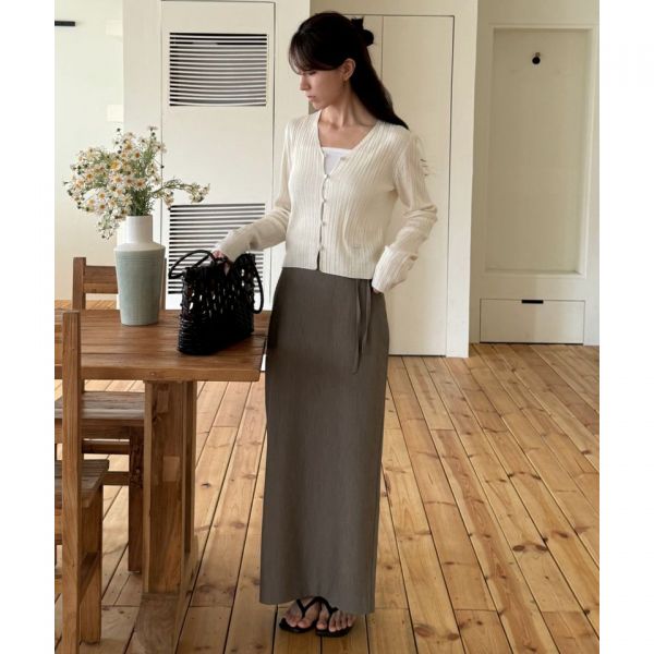 [국내정품] COSTUMEOCLOCK WOMAN [알로하 PICK]포멀 슬릿 H라인 맥시 스커트 그레이베이지 COWSK002GBEIGE 115698