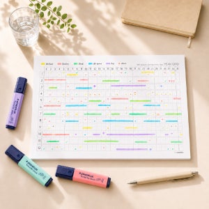 1년 한장 만년 플래너 YEAR GRID 습관 데일리 트래커 루틴 연력 화이트, 10개