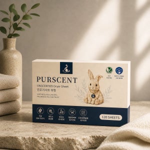 PURSCENT 무향 건조기시트 120매 드라이시트 비건 알레르기 검사 저자극 정전기제거