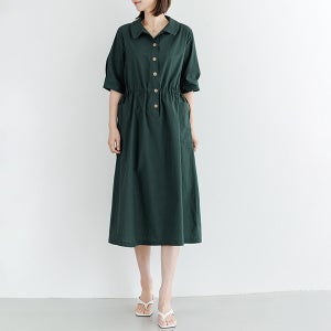 50대여성 히즈 스트랩 반오픈 원피스 카라넥 포켓 데일리 엄마옷 여름 시원한 OPF3037