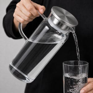 코멕스 내열유리 물병 1.6L 냉장고 보리차 유리물통 손잡이 스텐뚜껑 차망