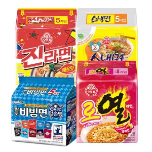 오뚜기 진라면 매운맛+스낵면+팔도비빔면(KBO 양손비빔팀)+로열라면 (각 한묶음씩)