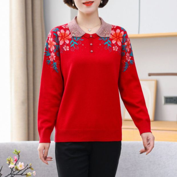블라우스 여성 긴팔티 할머니 쉬폰 긴팔 폴라 티셔츠 대표 이미지