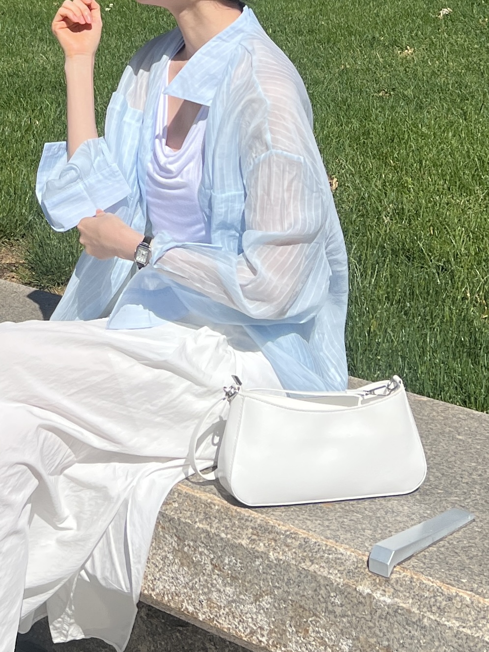 Airy Sheer Strap Shirt (sky blue) 에어리 시어 스트랩 셔츠