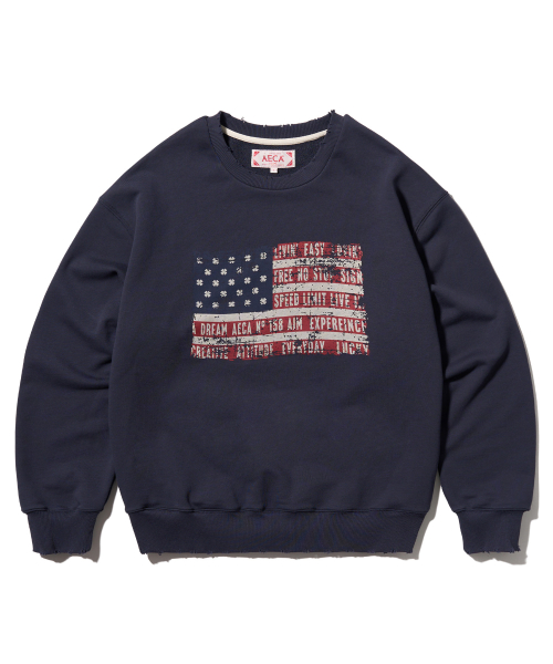 [AECA] EASY &amp; FREE FLAG SWEAT SHIRTS-NAVY