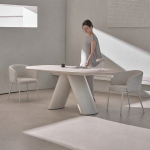 베른 타원 포세린 세라믹 식탁 테이블 1800mm, 스톤화이트