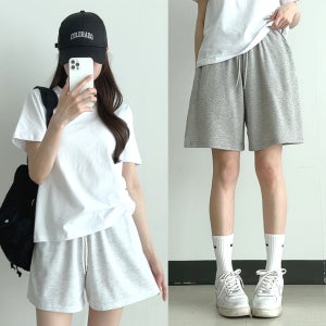 무지 와이드핏 밴딩 트레이닝 반바지 데일리팬츠