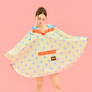 [위글위글] 폴더블 레인 판초 여성 성인 우비 레인코트 - Polka Dot Light Blue
