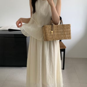 여름 원피스 레이어드 링클 밴딩 민소매 나시 롱 원피스 하객룩