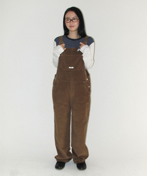 [RONRON] BACK HEART POCKET CORDUROY OVERALLS BROWN