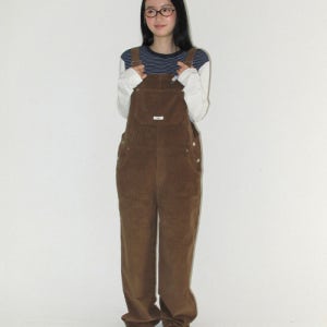 [RONRON] BACK HEART POCKET CORDUROY OVERALLS BROWN