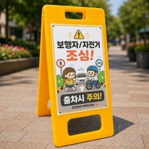 보행자 자전거 조심 출차시 주의 플라스틱 A형 입간판 주문제작 접이식 이동식안내판 중 단면