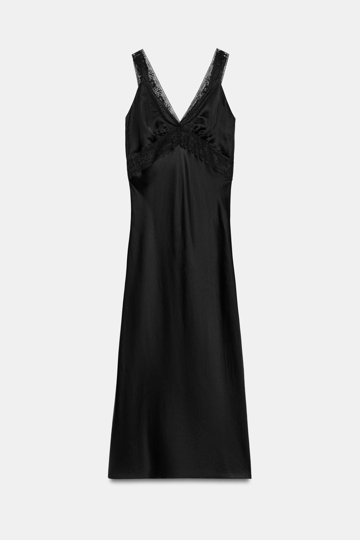 자라 새틴 레이스 미디 슬립 원피스 2731/050/800 BLACK