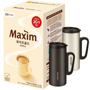 맥심 화이트골드 커피믹스 200T+핸디스텐머그
