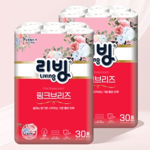 리빙 천연펄프 핑크브리즈 롤 화장지 휴지 27m, 30롤, 2팩
