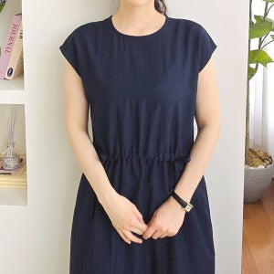 린넨 레이온 캡소매 롱원피스 허리스트링 여름 원피스