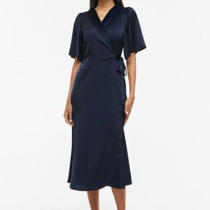 빌라 네이비 새틴 미디 랩 원피스 6443173 AZUL MARINO