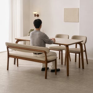 베스퍼 원목 테이블 포세린 세라믹 식탁세트 식탁+의자2+벤치1, 1800mm, 월넛