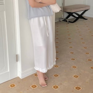 [44~66] 데일리 새틴 밴딩 롱스커트 아이보리