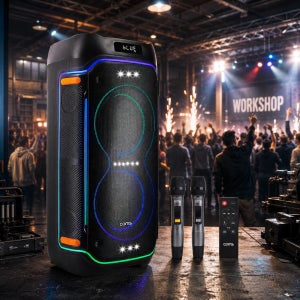 Coms 이동식 UHF 블루투스 스피커 앰프 무선 마이크 최대 500W 노래방 버스킹 KY1000