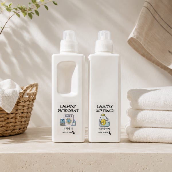 네모반듯 세탁세제 디스펜서 1250ml 액체 가루 리필 세제용기 소분통 라벨포함 세제통