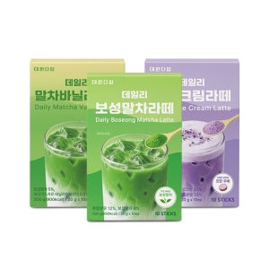 대한다업 데일리라떼 스틱 3종 세트 30개입 보성 말차 바닐라 우베 녹차 가루