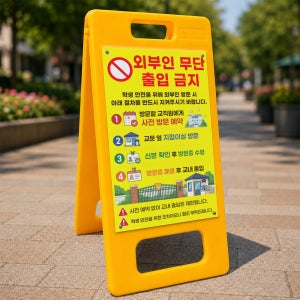 학교 외부인 무단 출입금지 사전예약필요 플라스틱 A형 입간판 주문제작 접이식 이동식안내판 중 단면