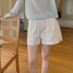 [44~55]국내제작 데일리 썸머 코튼 밴딩 화이트 숏팬츠 여름반바지 비친X