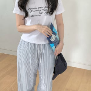 [44~55] 프린팅 얇은 여름 라운드반팔 핑크 화이트 블랙