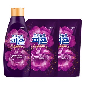 피죤 초고농축 섬유유연제 미스틱레인 1L 용기 x 1개+1.3L 리필 x 2개