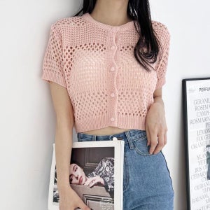여자 펀칭 반팔니트 가디건볼레로