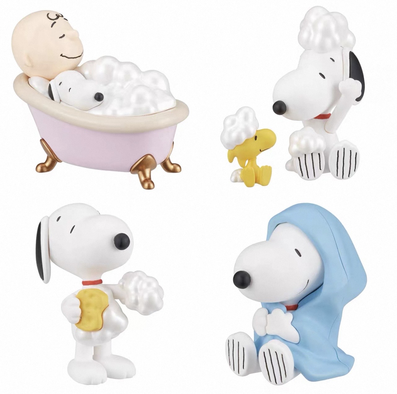 일본수입 일본가챠 PEANUTS SNOOPY피규어풀세트 스누피거품목욕피규어세트