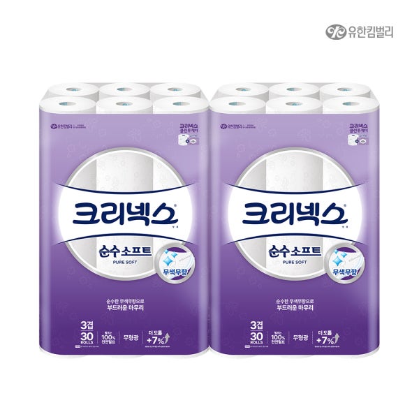 [크리넥스] 3겹 순수소프트 쿠션 [30M-30롤]X2팩