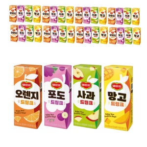 델몬트 드링크 오렌지 망고 포도 사과 단체 간식 190ml, 32개